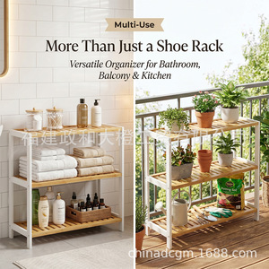 BLD 3-Layer Bamboo <b>Shoe</b> <b>Rack</b> 27.51x9.84x21.65in Dustproof <b>Storage</b> Unit for Household Use - Product Image 3