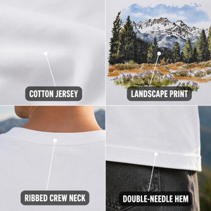 T-shirt Homme Oversize Streetwear Col Rond Imprimé Paysage Naturel en Jersey de Coton Blanc Personnalisé 260GSM Épaules Tombantes - Product Image 2