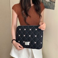 Étui pour ordinateur portable et tablette en polyester avec fermeture éclair et broderie losange mignonne pour jeunes, campus et voyages, 11/13/15 pouces