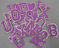 Parches de Corazón de Chenilla Morada con Lentejuelas, Adhesivos Termoadhesivos con Brillo Plateado, Bordado Láser, Adorno de Flores para Prendas y Gorras