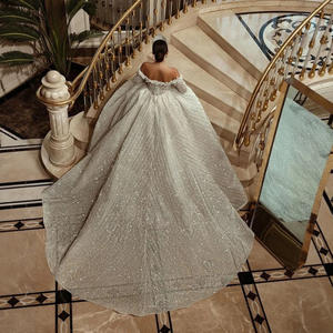 LY-WD0486ブライダルボールガウン高級ウェディングドレスブライドビーズレーススパンコールオフショルダー長袖カスタマイズサイズ - Product Image 3