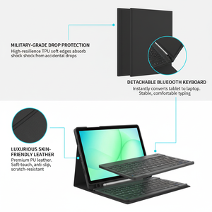 Funda para Tablet con Teclado Desmontable de 6 Filas para <span class=keywords><strong>Samsung</strong></span> <span class=keywords><strong>Tab</strong></span> A11+ Plus 2025 11, Carcasa Trasera de TPU con Soporte para Lápiz, Funda de Cuero PU, Venta al por Mayor, OEM/ODM/Marca Privada - Product Image 5