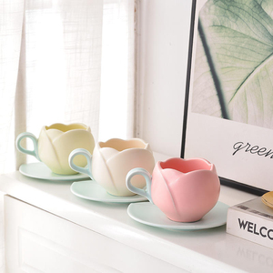 New Gift Mugs 300ml 10oz 3d Macaron pink Lovely Embossed Tulip Shaped <b>Ceramic</b> Porcelain Coffee <b>Cup</b> <b>Ceramic</b> Mug with Saucer - Product Image 6