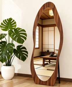 Heavenly Mirror Irregular Framed Acrylic Floor Standing Portable Stand Mirror Wooden Frame Retro Bedroom <b>Dressing</b> Table Decor - Product Image 4