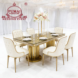 Ensemble de tables à manger rectangulaires de banquet en acier inoxydable de luxe pour 8 personnes - Product Image 4