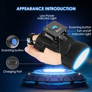 Eyoyo pemindai kode QR sarung tangan, pemindai kode QR 1D 2D cincin jari Bluetooth, bisa dipakai tangan kiri & kanan, nirkabel portabel