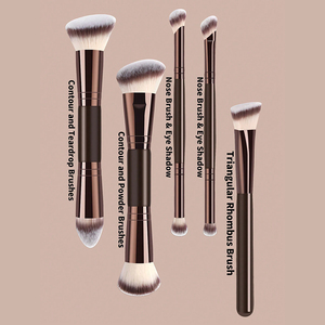 Juego de 5 <span class=keywords><strong>Brochas</strong></span> de <span class=keywords><strong>Maquillaje</strong></span> de Doble Punta con Mango Metálico, Portátiles, de Fibra Sintética Premium para Base, Contorno, Corrector y Polvo - Product Image 4