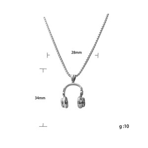 Collier pendentif casque audio en acier inoxydable pour homme, style rétro punk, design géométrique, bijou cadeau 12091 - Product Image 5