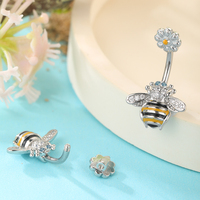 Lingchee bijoux de mode Unique abeille forme en acier inoxydable externe fileté ventre anneau Zircon ventre Piercing pour les femmes