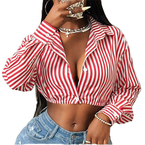Chemisier moulant sexy pour femme à col halter, décolleté en V, manches longues, motif géométrique, avec détails rivets, en Spandex/Polyester, pour le quotidien - Product Image 1