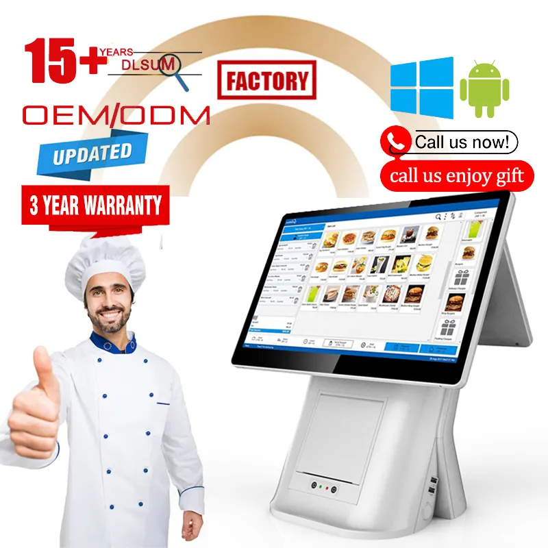 15.6 "Dual Touch Screen Monitor All in One Android Barcode Scanner POS Terminal mit 80MM Thermal Printer für Retail