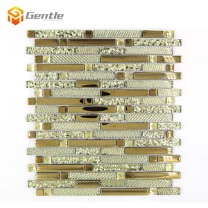 300*304mm 8 mm dicke Kristall Glas Beschichtung Glänzend Mosaik Gold Streifen Glas Galvanik Mosaik