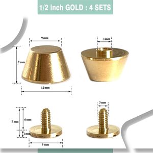 Honigo Pack Rivets Studs, Tachuelas de Metal de Latón Sólido con Cabeza Plana Dorada, con Rosca Trasera, para Bolsos, Carteras, Cuero, en Medidas en Pulgadas y mm, y Puntas de Hebilla - Product Image 2