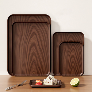 OEM Dekoratives Multifunktionales Nachhaltiges Rechteckiges Langlebiges Kunststoff-Serviertablett Großhandel Holzmaserung-Platte für Restaurants - Product Image 1