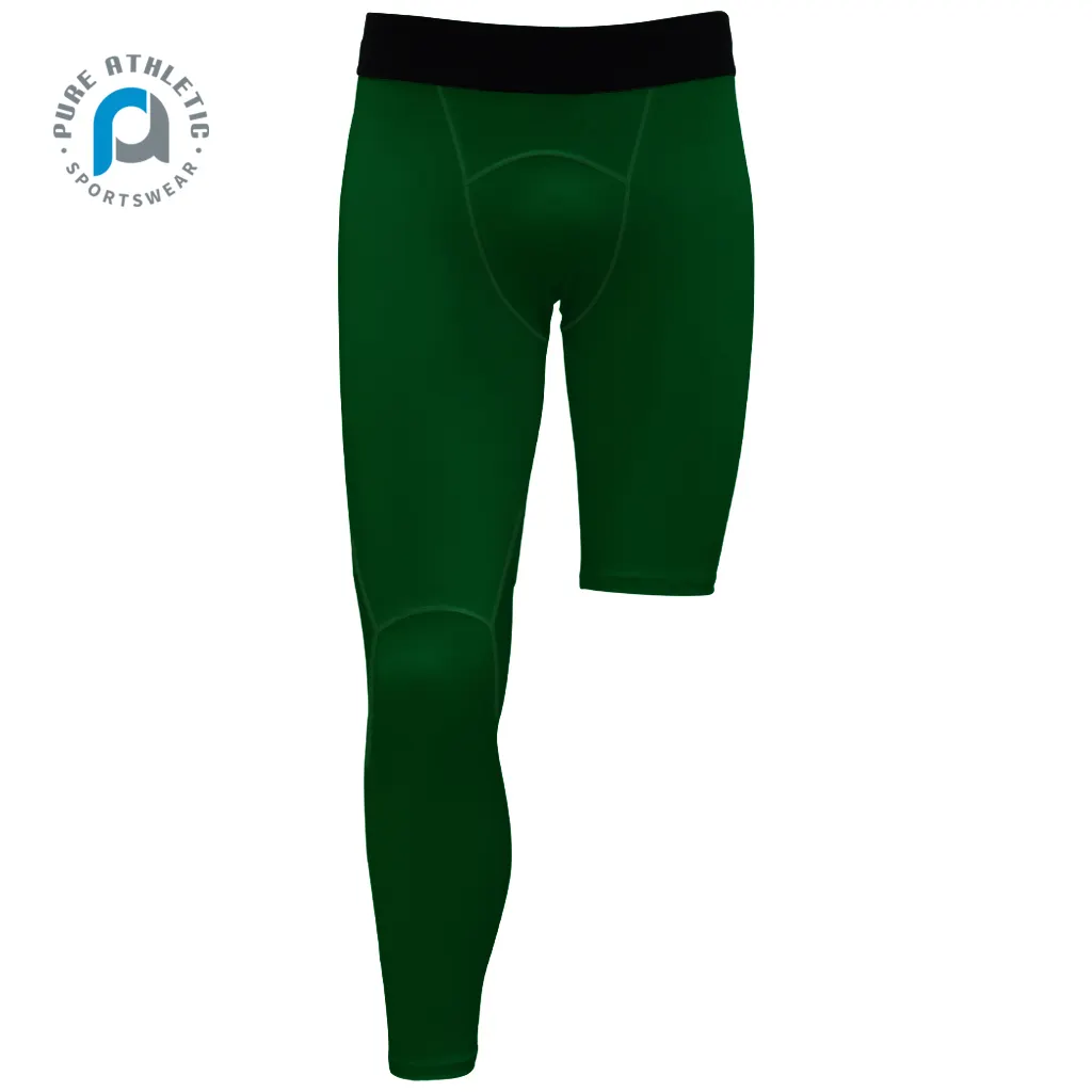 Pure Custom Logo Capri Athletic Layer Cool Sports blank Men's solid elastic Compression Leggings green One Leg Tights basketball