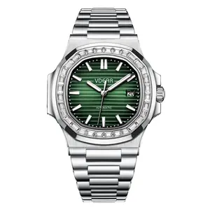 Men's giải trí vuông quay số không thấm nước Nam Đồng hồ lịch dạ quang reloj de acero Hombre pha lê tay đồng hồ sang trọng cho nam giới