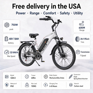 Vélo électrique 24 pouces, moteur 500W, assistance au pédalage, accélérateur, batterie 48V 7.8AH, 7 vitesses, frein à disque double, entrepôt américain, livraison gratuite - Product Image 1