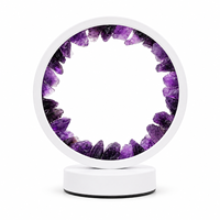 Lampe de nuit LED USB 3 couleurs en amas de cristal d'améthyste naturelle, base blanche, décoration