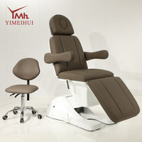Table de massage électrique professionnelle pour clinique esthétique, 3 moteurs réglables, en cuir synthétique marron, pour techniciennes en extensions de cils