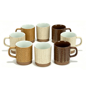 Tazza da Caffè in Ceramica Marrone con Superficie Intrecciata in Bambù Goffrato, <span class=keywords><strong>Design</strong></span> Personalizzato, con Confezione Regalo - Product Image 4