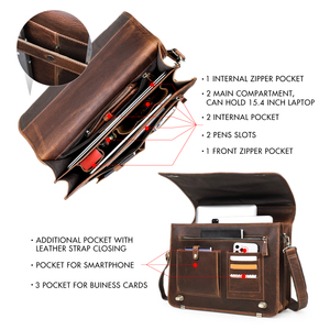 Sac pour ordinateur portable en <span class=keywords><strong>cuir</strong></span> véritable de 14 pouces pour hommes, sac de voyage rigide en <span class=keywords><strong>cuir</strong></span> Crazy Horse, sac de <span class=keywords><strong>travail</strong></span> pour hommes, sac d'affaires - Product Image 4
