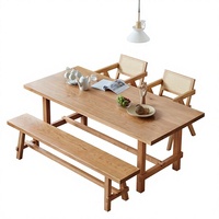 Table à manger en bois massif de style nordique, multifonctionnelle, 8 places, design minimaliste de style bois de charpente, rectangulaire, pour l'ameublement de la maison