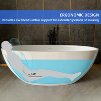 Baignoire de salle de bain ovale moderne de grande taille à surface solide Baignoire autoportante en pierre artificielle blanche de 1800 mm pour projet de villa