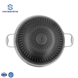 Hộ gia đình ba lớp thép không gỉ hai mặt khắc tổ ong chống dính chảo với nắp kính - Product Image 5