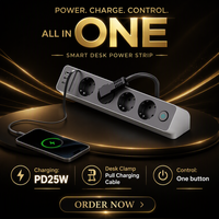 Nouvelle pince de bureau avec câble de charge intégré, 4 prises CA, 2 ports USB-A, 2 ports USB-C, compatible avec les bords de table de 1,7 pouce, station de charge PD 25W, 1,5 m