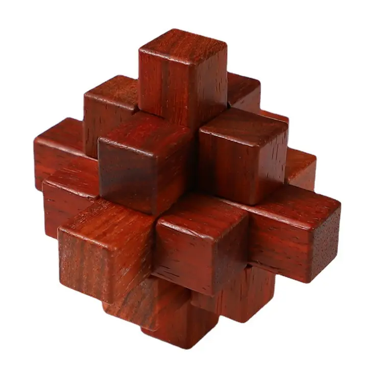 Red Rosewood Kong Ming Lock Luban Lock Handmade Powder Barrel Wooden Puzzles for Adults 3D Brain Teaser Puzzles for Adults