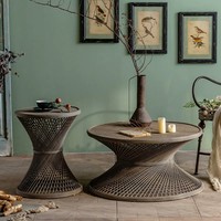 Table en rotin DISHI, table ronde moderne pour le salon, meubles de style farmhouse en bambou, table à thé et à café, fabriquée en Chine