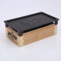 Barbecue portable miniature, barbecue au charbon de bois, barbecue rectangulaire de table, cuisinière portable avec ustensiles de cuisson antiadhésifs, base en bois/bambou