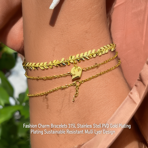 สร้อยข้อมือแฟชั่นดีไซน์หลายชั้น ผลิตจากสแตนเลสสตีล 316L ชุบทอง PVD ทนทาน เป็นมิตรต่อสิ่งแวดล้อม - Product Image 3