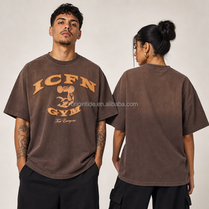 T-shirt vintage délavé pour homme, coupe oversize, manches courtes, col rond, imprimé graphique, streetwear, tee-shirt décontracté pour la gym, Playeras G5 ACNE - Product Image 1