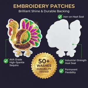 High Color Thanksgiving custom sequin patch rhinestone applique embroidery patches iron on Hoodies pettichat Clothes - Product Image 3