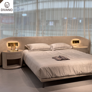 Tête de lit incurvée, lit de luxe moderne pour chambre principale, cadre de lit sur mesure en velours capitonné avec éclairage d'ambiance LED intégré - Product Image 3