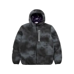 Benutzer definierte Logo Männer Winter geste ppte schwarze lange Daunen Herren abgeschnitten für Leder weiß glänzend Puffer Daunen jacke mit Hoodie