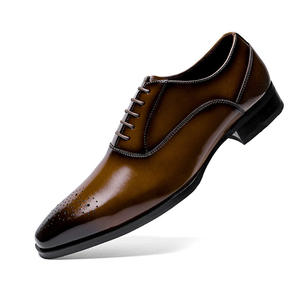 Men's Pointed Toe <b>Lace</b>-Up Slip-On Breathable Premium Wedding Shoes New Classic Brown <b>Black</b> Genuine Leather Anti-Slippery Massage - Product Image 5