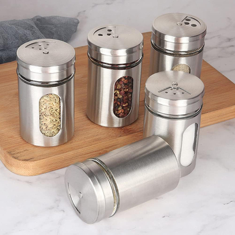 Premium Seasoning Spice Jar Stainless Steel Salt and Pepper Shaker Container With Adjustable Pouring Hole