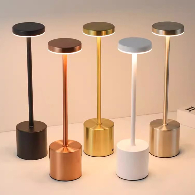 Simple LED Rechargeable Touch Metal Table Lamp Three Colors Bedside Creative Ambient Light