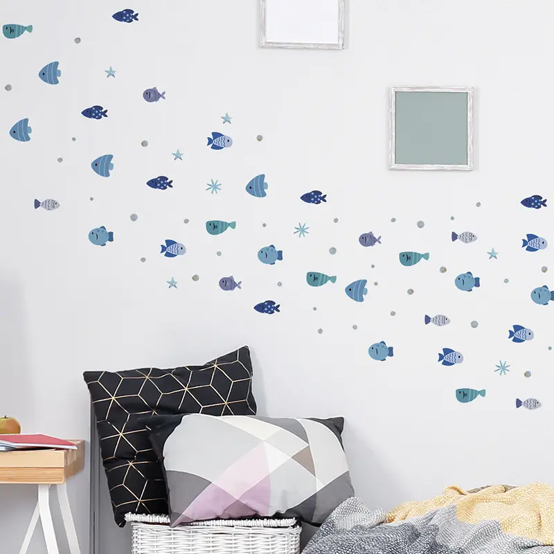 만화 물고기 벽 스티커 만화 물고기와 불가사리 데칼 거실 장식 벽지