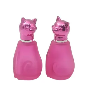 OEM 35ml Pink Empty Kids Lovely Glass Perfume Bottles with Silver Spray and Cat Lids