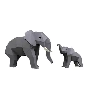 Elefante madre e bambino foresta animale stampo di carta ornamenti 3D fatti a mano scultura di carta decorazione tridimensionale