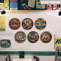 Letreros Metálicos Redondos Vintage Retro de Carreteras Americanas, Decoración de Pared de Autos Clásicos para Cuarto de Hombre o Garaje