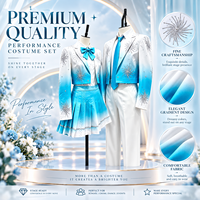 Costume de scène dégradé bleu et blanc, ensemble uniforme de chorale avec blazer imprimé étoiles pour hommes et femmes, spectacle de danse scolaire