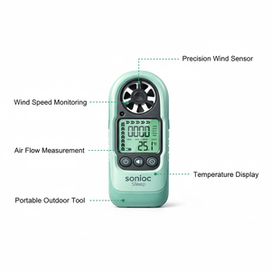 Moniteur numérique portable de vitesse du vent avec affichage de la température et rétroéclairage LCD pour la navigation, les drones, le golf et l'utilisation en HVAC - Product Image 2