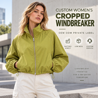 Veste coupe-vent personnalisée pour femme, col montant, fermeture éclair intégrale, manches raglan, coupe ample et courte, idéale pour les activités quotidiennes en extérieur
