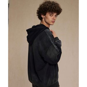 Sweat-shirt unisexe à capuche zippé en mélange de coton et polaire, coupe oversize avec épaules tombantes et poches, style vieilli pour femme - Product Image 3