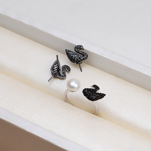 Ensemble de boucles d'oreilles et collier en argent S925 avec pendentif cygne noir et chaîne, accessoires de support vides pour femme, nouveau bijou de mode 1346 - Product Image 2
