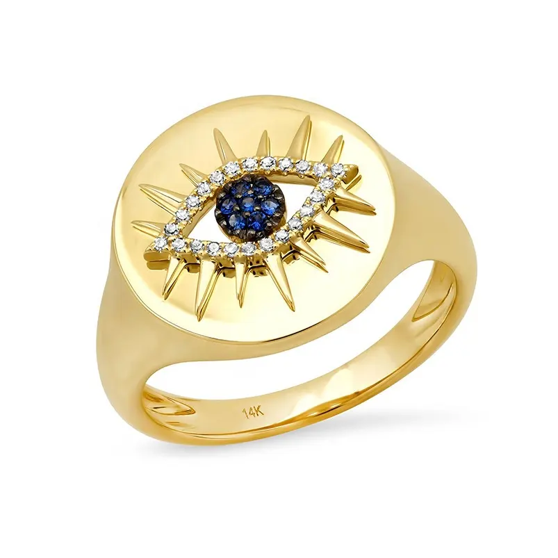 Plated Jewelry Sapphire Evil Eye Lashes Signet Ring Gold Blue Gemnel New Silver Orthodox Cubic Zircon 925 Sterling Silver CN ZHE